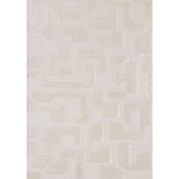 Cream 5 ft. x 8 ft. Woven Geometric Rectangle Indoor Area Rug