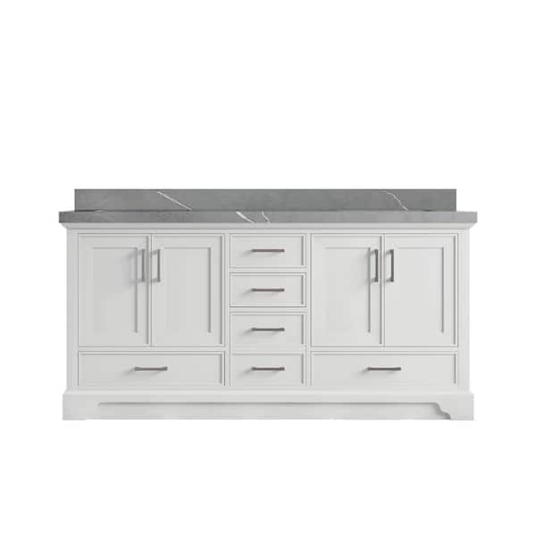 Willow Collections Charlotte 72 in. Double Sink Freestanding White Bath Vanity with Piatra Gray Qt. Top Unassembled