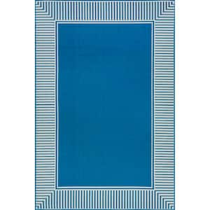 Asha Teal 5 ft. x 8 ft. Bordered Indoor/Outdoor Area Rug