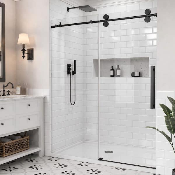 40 in.-42 in. W x 74 in. H Single Sliding Frameless Shower Door in Matte Black with Tempered Clear Glass