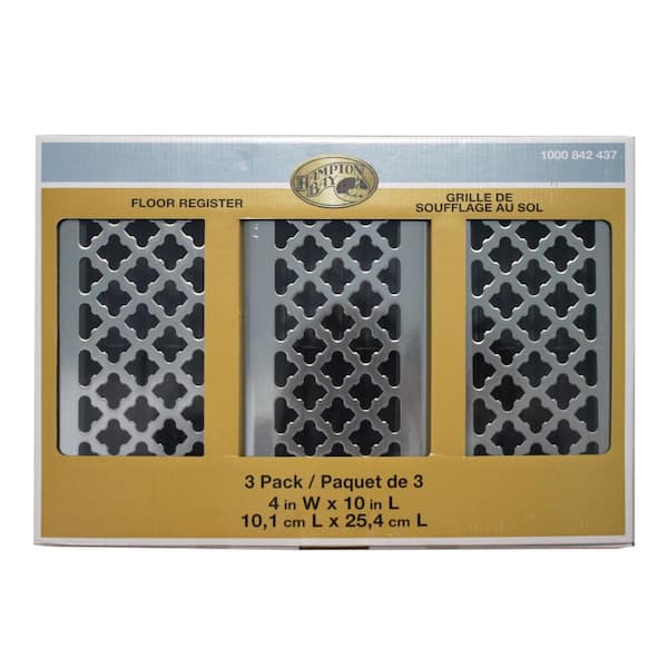 Hampton Bay Quatrefoil 4 in. x 10 in. Steel Floor Register in Brushed Nickel (3-Pack)