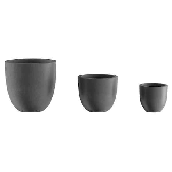 Pure Garden Light-Weight Fiber Clay Flower Pots-17.75 in., 13.75 in., and 9.75 in. Diameter (Set of 3), Gray