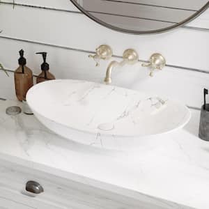 23.43 in. Ceramic Round Vessel Bathroom Sink in White Not Included Facuet