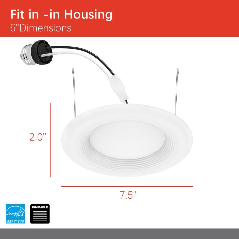 EcoSmart 7" White Coastal Mid-Century LED Recessed Trim 5000K