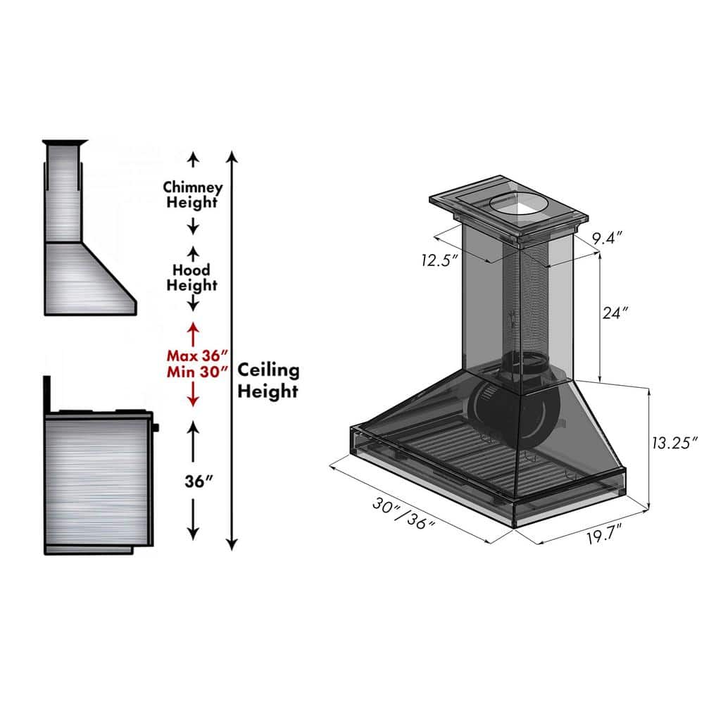30'' Black Stainless Steel Convertible Wall Mount Range Hood