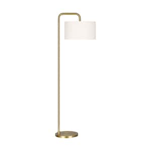 Dean 64 in. Burnished Brass Floor Lamp with White Linen Fabric Shade
