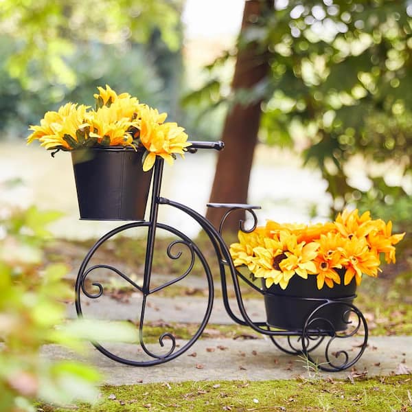20.75 in. H Metal Black Bicycle Planter (KD)