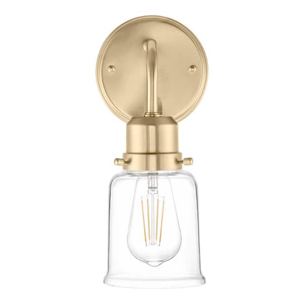 Hampton Bay Timphaven 1-Light Brass Wall Sconce Clear Glass