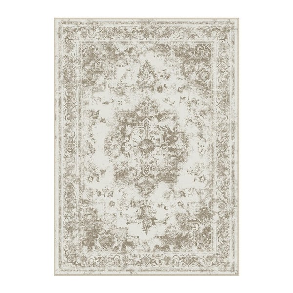 Jane Eyre Brown 9 ft. x 12 ft. Vintage Medallion Distressed Area Rug
