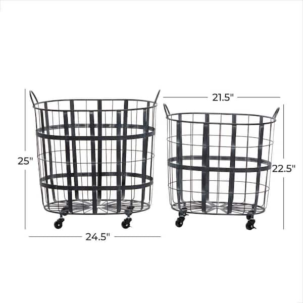 Metal Storage Basket with Wheels and Handles (Set of 2)
