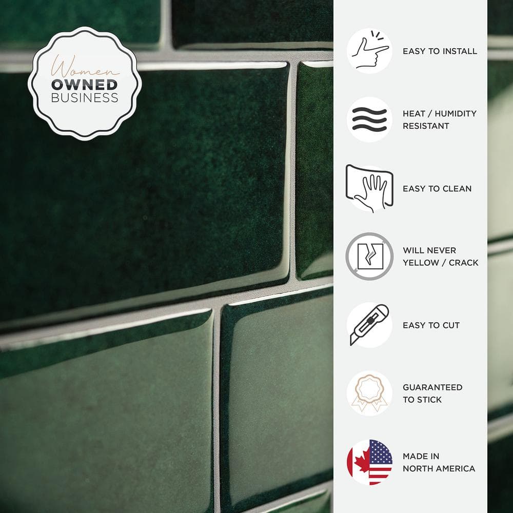 Metro Fiona Glossy Green Peel and Stick Backsplash Tiles