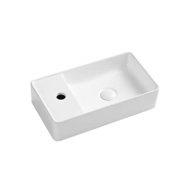 VANITYFUS 18 in. x 9.84 in. Art Basin Ceramic Rectangular Wall Mounted Vessel Sink Above Counter in White
