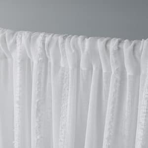 Santos Winter White Stripe Sheer Rod Pocket Curtain, 54 in. W x 84 in. L (Set of 2)