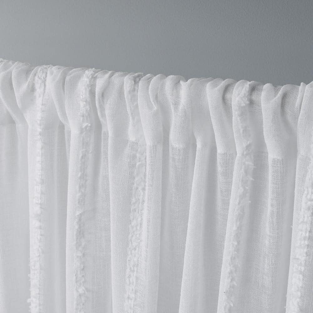 Winter White Sheer Linen Rod Pocket Curtain Panel Pair