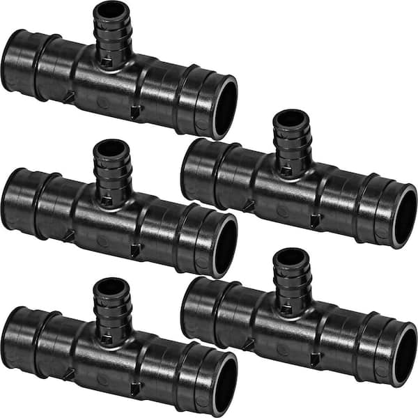 PLUMBFLEX 1 in. x 1 in. x 1/2 in. PEX-A Reducing Tee Pipe Fitting Plastic Poly Alloy Expansion Barb in Black (Pack of 5)