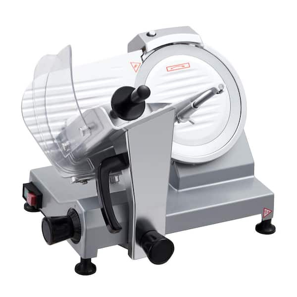 270W Silver Semi-Automatic Electric Frozen Meat Slicer with 12" Stainless Steel Blade, 0 to 0.59" Thickness Adjustable