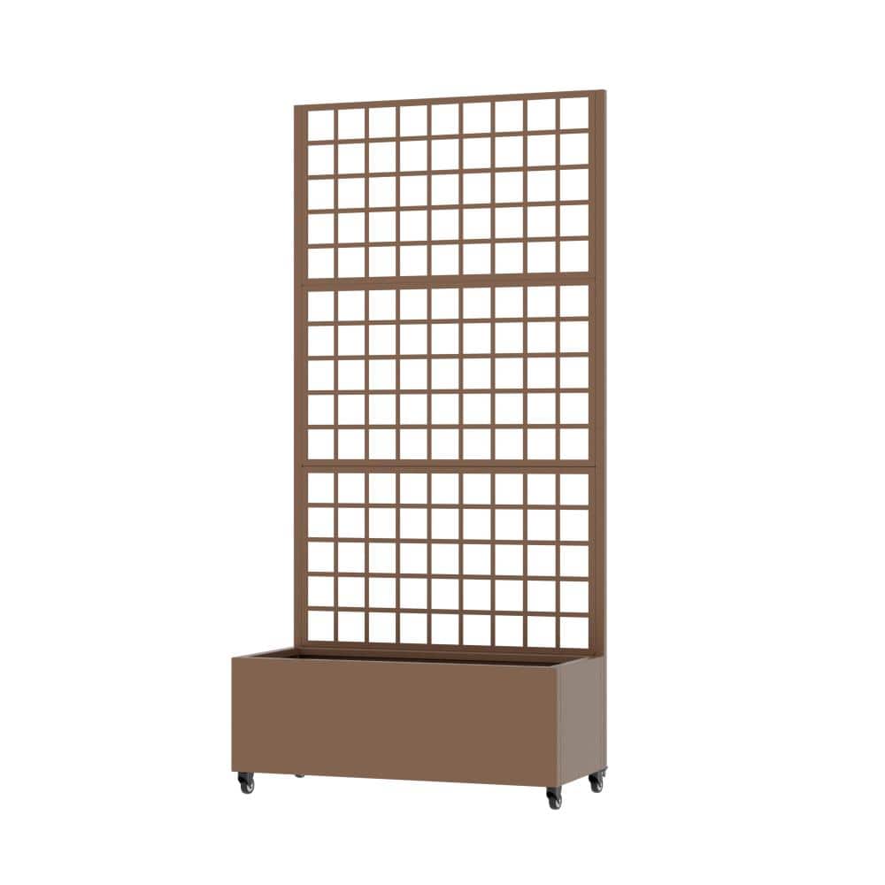 72 in. H x 35 in. W Brown Outdoor Galvanized Steel Privacy Screen Planter Box Trellis with Detachable Wheels price history on PriceWatchPro