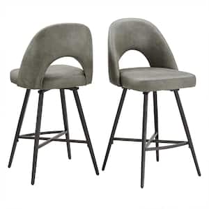 39 in. H Grey Metal Swivel Counter Height Stools (Set Of 2)