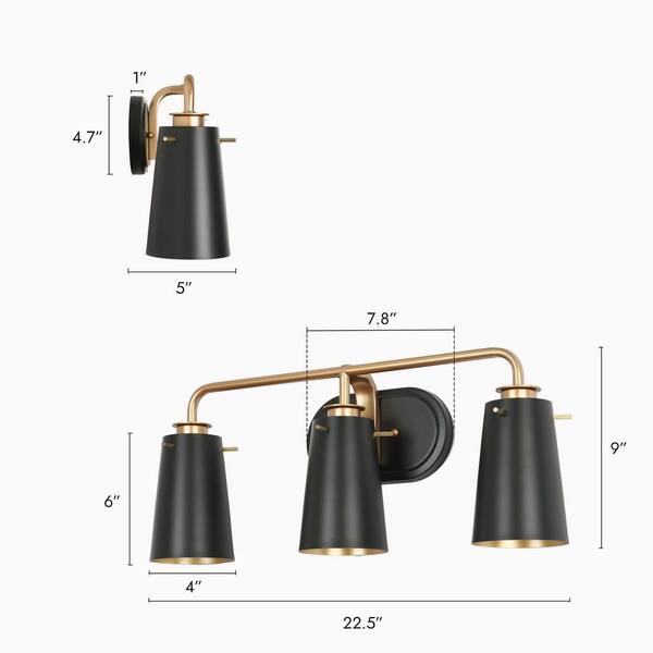 Zevni Modern Transitional 22.5 in. 3-Light Flat Black Wall Sconce