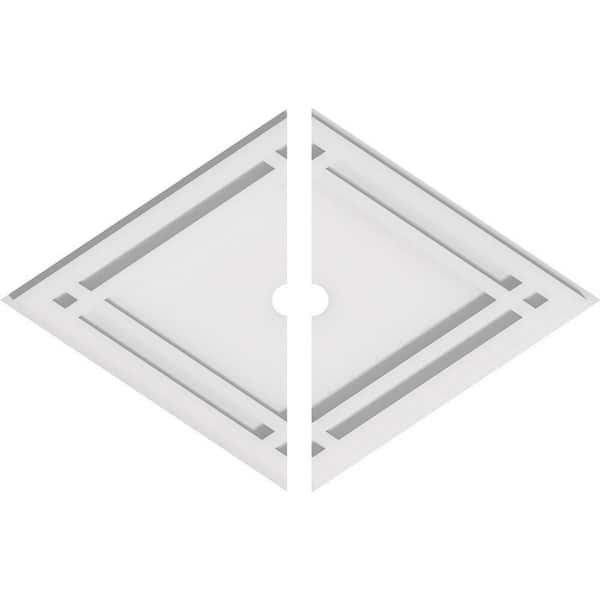 Ekena Millwork 18 in. W x 12 in. H x 1 in. ID x 1 in. P Diamond Architectural Grade PVC Contemporary Ceiling Medallion (2-Piece)