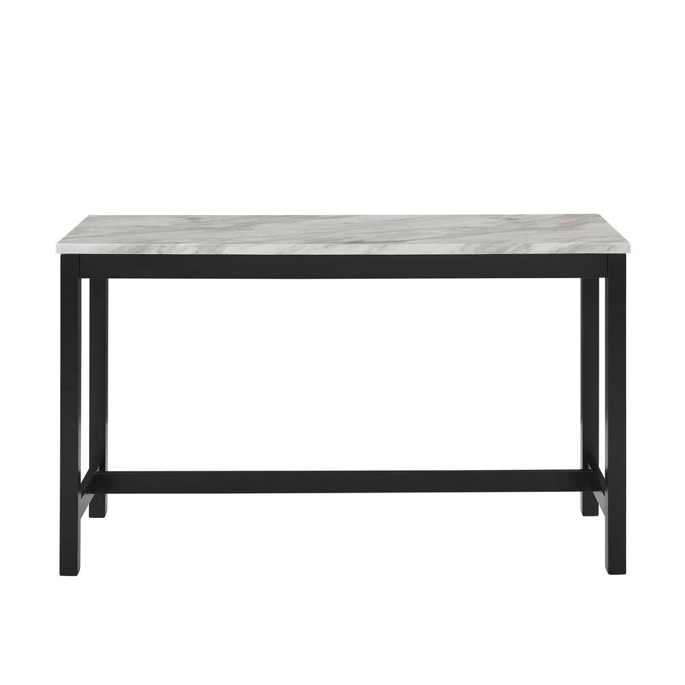 Elegant 60'' Black Transitional 4-Piece Pub Set with Faux Marble Top