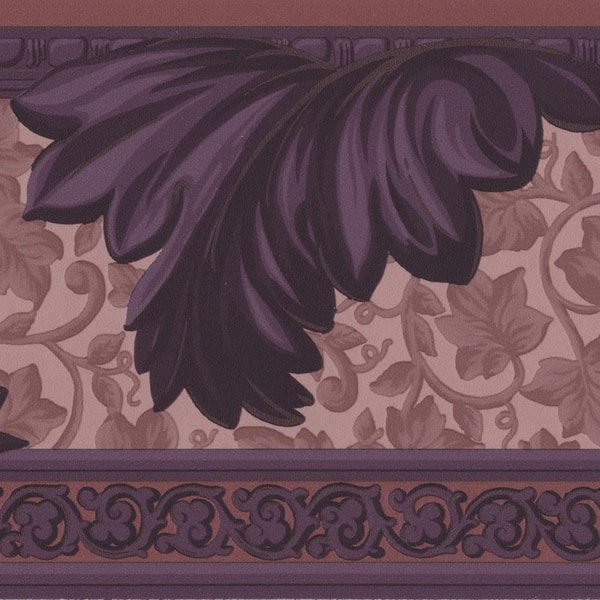 Dundee Deco Falkirk Dandy II Purple Red Scrolls Damask Peel and Stick Wallpaper Border