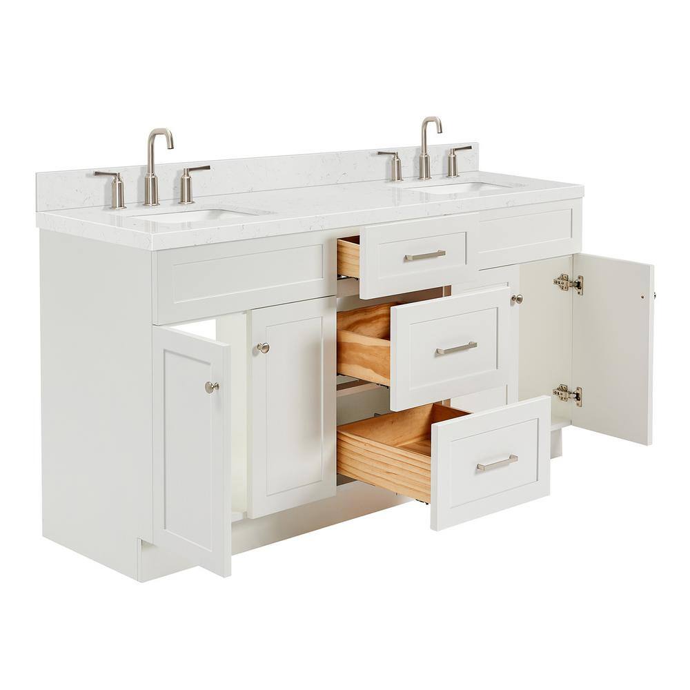 Hamlet 66" White Quartz Double Basin Freestanding Vanity Set