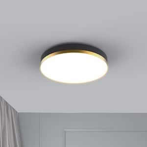 13 in. Light Black and Gold Adjustable CCT Integrated LED Flush Mount with Nightlight