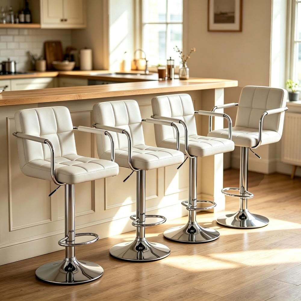 4-Piece Counter Height Bar Stools, PU Leather Adjustable Swivel Bar Chairs with Metal Armrests and Backrest, White price history on PriceWatchPro