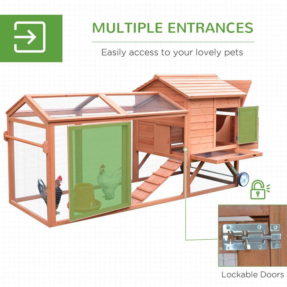 Natural Wood Large Chicken Coop with Wheels and Nesting Box