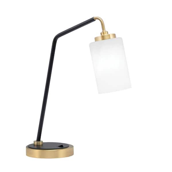 Unbranded Delgado 16.5 in. Matte Black and New Age Brass Desk Lamp with White Marble Glass