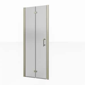 30 in. W x 72 in. H BiFold Frameless Shower Door in Brushed Nickel with Clear Glass