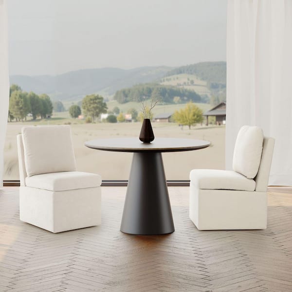 Stansberry Chenille Cream Fabric Upholstered Armless Dining Chair with Lift-Seat Storage and Caster Wheels (Set of 2)