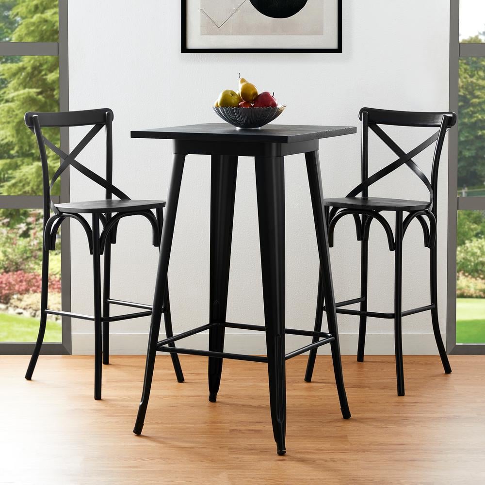 Glitzhome 3 Piece Black Pub Table and Bar Chair Set 2001100036