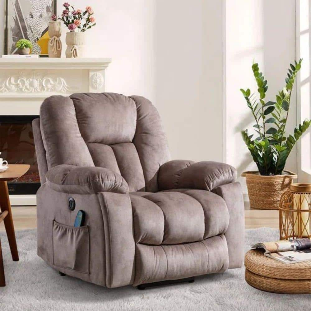 Bestier 40.6 in. W Light Brown Oversize Power Lift Recliner Chair with Massage and Heating