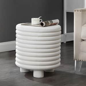 Evans 18 in. Minimalist Modern 3-Legged Drum Accent Table, White Frosted