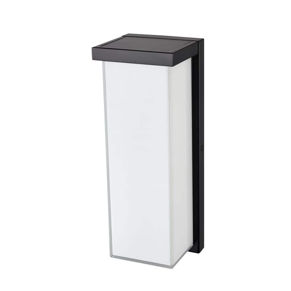 14" Black Metal LED Outdoor Wall Sconce with Frosted Glass