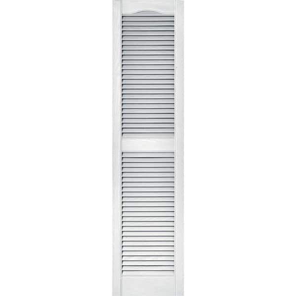 Builders Edge 15 in. x 60 in. Louvered Vinyl Exterior Shutters Pair in #001 White