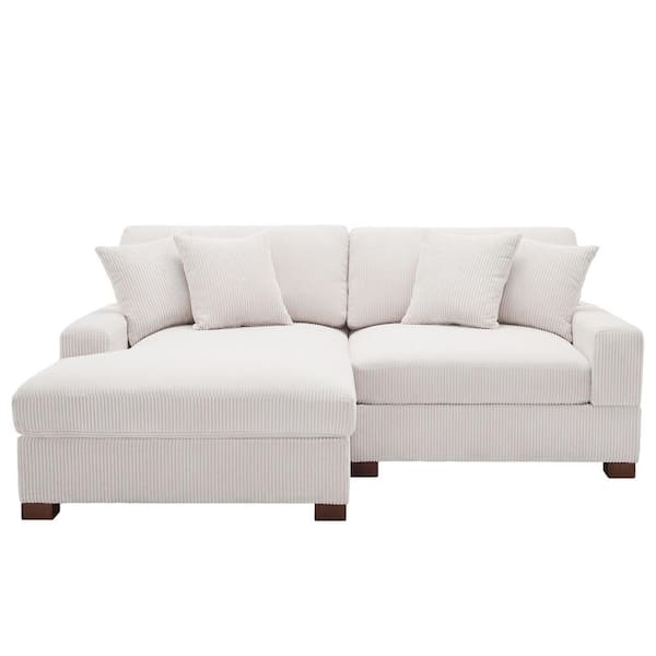 Uixe 83.4 in. W Modern Square Arm 2-Piece Corduroy Fabric L-Shaped Sectional Sofa in. Beige with Wood Legs