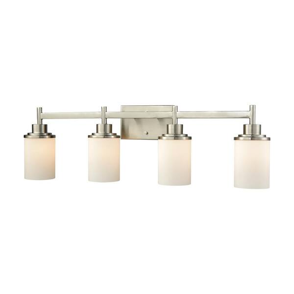 Thomas Lighting Belmar 4-Light Brushed Nickel With Opal White Glass Bath Light