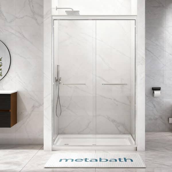 45 to 48 in. W x 72 in. H Semi Frameless Double Sliding Shower Door in Chrome with 5/16 in. Tempered Clear Glass