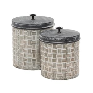 Brown Metal Decorative Jars with Weave Inspired Pattern (Set of 2)