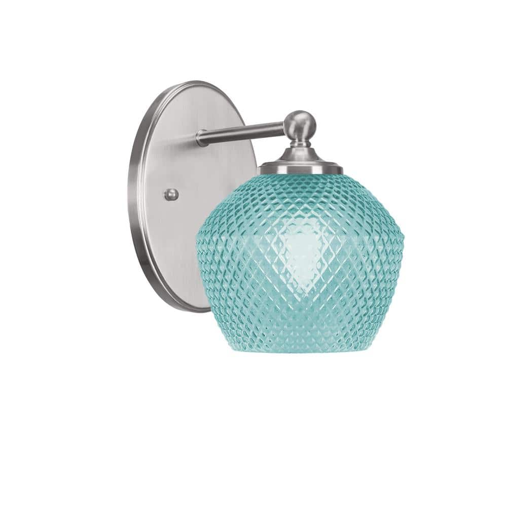 Royale 6 in. 1 Light Brushed Nickel Sconce with 6 in. Turquoise Textured Gl