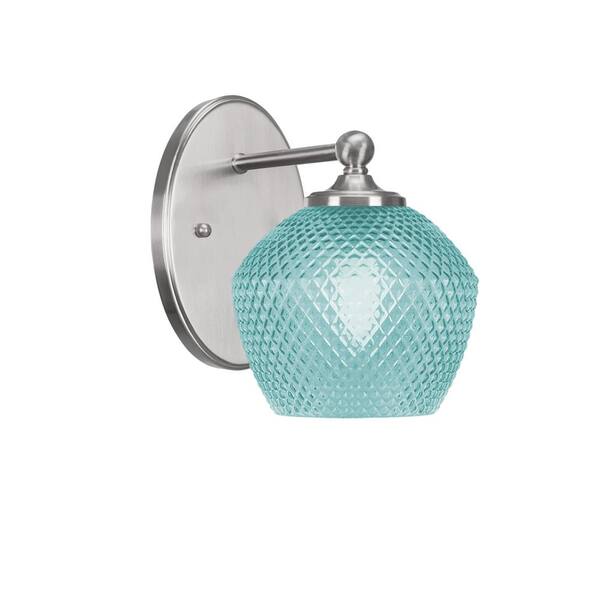Unbranded Royale 6 in. 1 Light Brushed Nickel Sconce with 6 in. Turquoise Textured Glass Shade, No Bulb Included