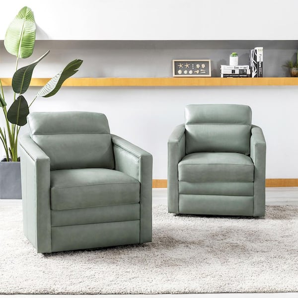 ARTFUL LIVING DESIGN Elvira 28.74'' Wide Sage Genuine Leather Swivel Chair with Squared Arms Set of 2