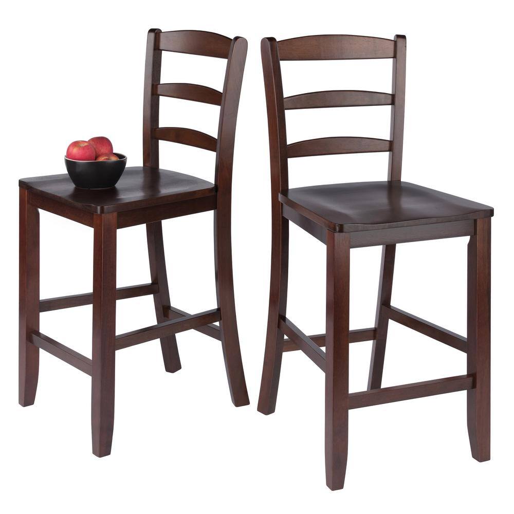 Benjamin Walnut Ladder-Back Wood Counter Stools, Set of 2