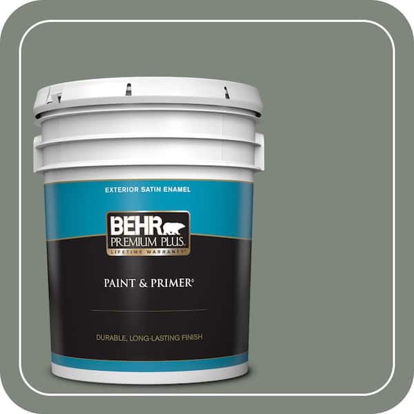BEHR PREMIUM PLUS 5 gal. #N410-5 Village Green Satin Enamel Exterior Paint & Primer