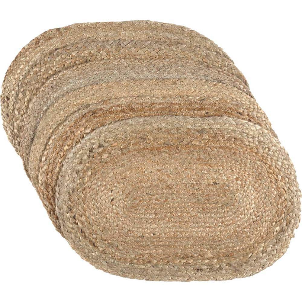 Natural Jute Oval Placemats Set of 6, 12x18 inches