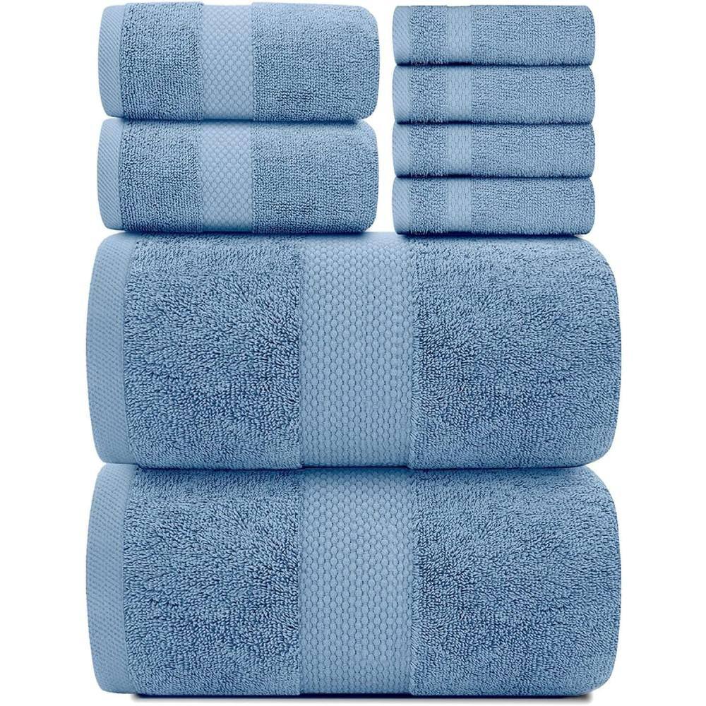 8-Piece Light Blue 100% Combed Cotton Towel Set