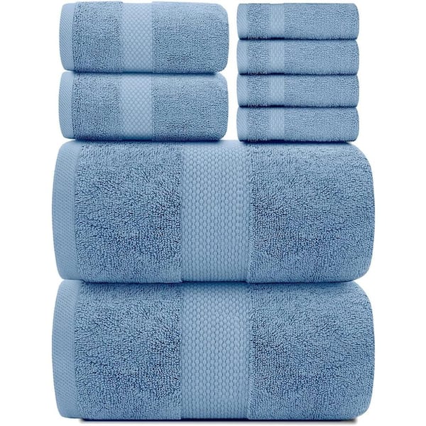 Unbranded 8-Piece Light Blue 100% Combed Cotton Towel Set